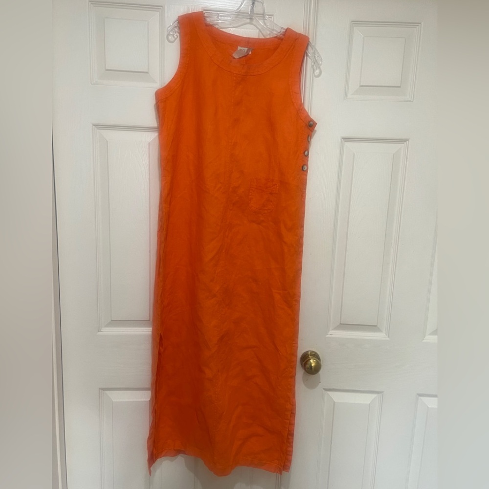 CALI CALI Sleeveless Linen Midi Maxi Dress Side Split size Buttons front large